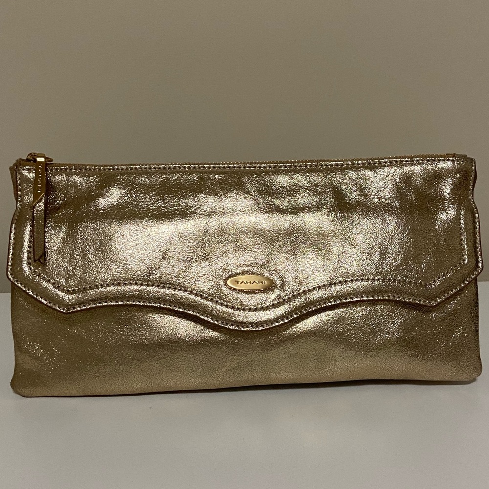 Gold leather TAHARI clutch